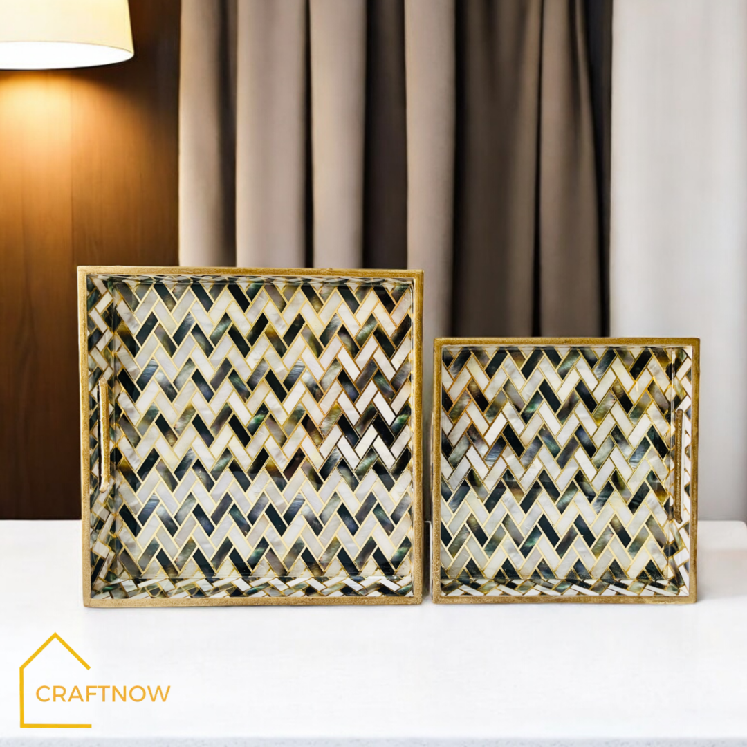 Premium Wooden Square Tray Set of 2