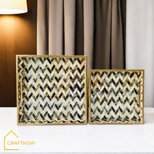 Premium Wooden Square Tray Set of 2