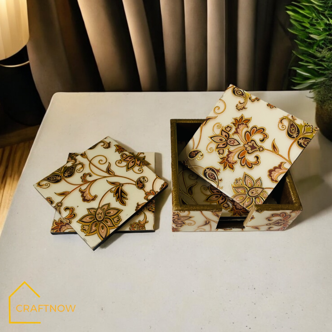 Wooden Coasters Set of 6 with Holder