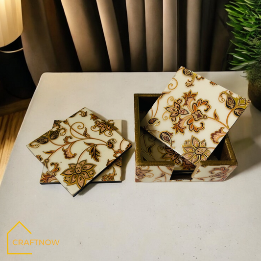 Wooden Coasters Set of 6 with Holder
