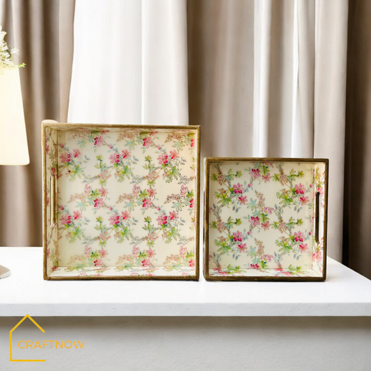 Premium Wooden Square Tray Set of 2