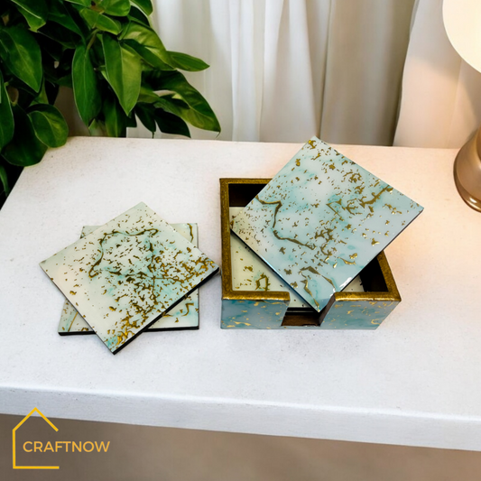 Wooden Coasters Set of 6 with Holder