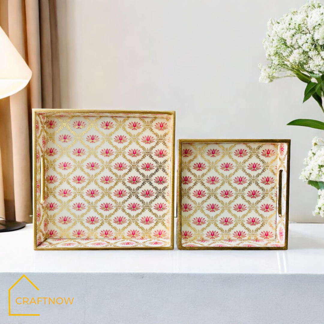 Premium Wooden Square Tray Set of 2