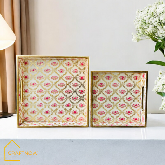 Premium Wooden Square Tray Set of 2