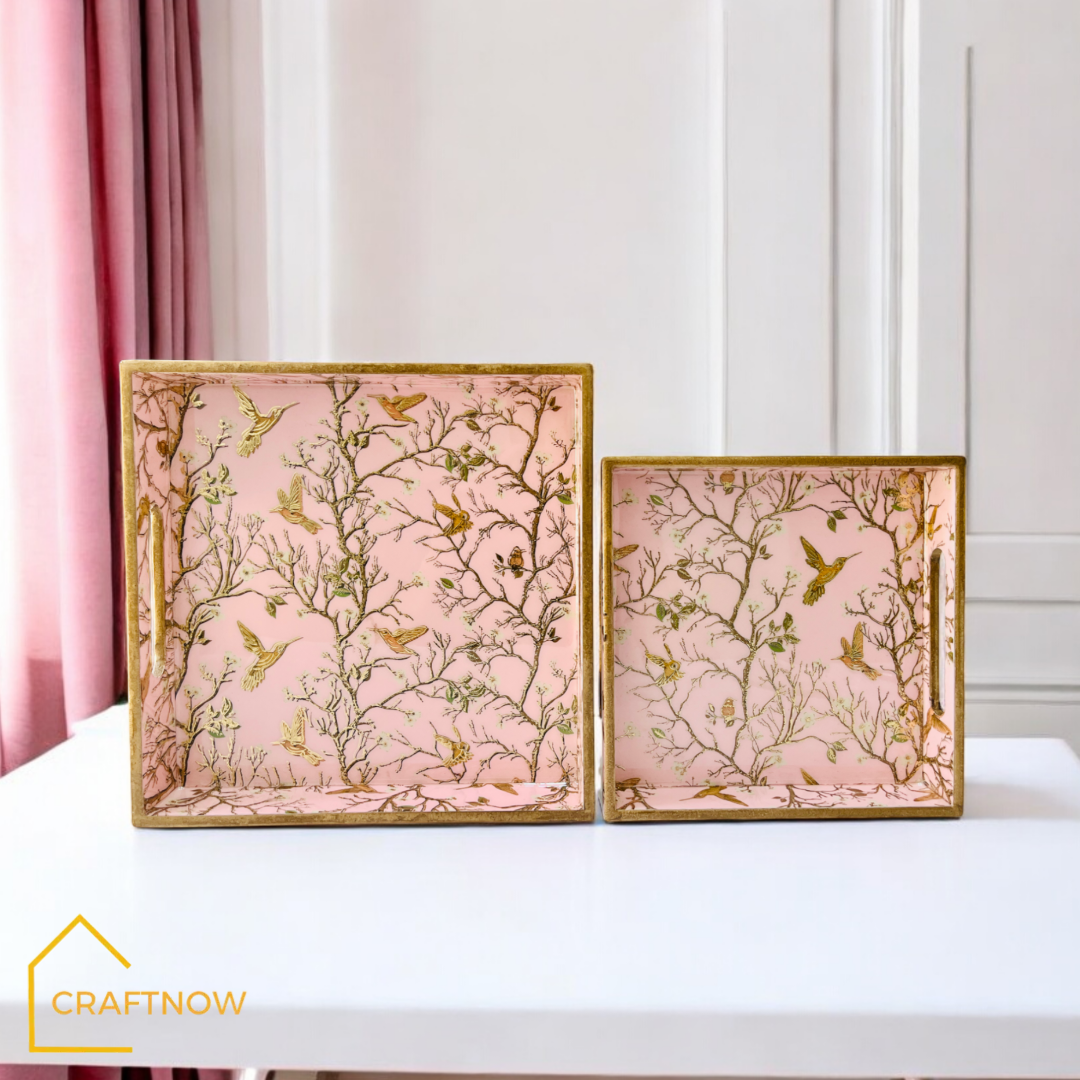 Premium Wooden Square Tray Set of 2