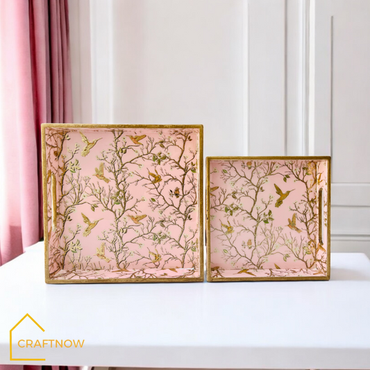 Premium Wooden Square Tray Set of 2