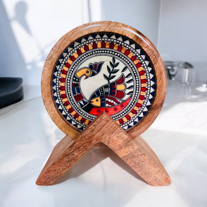 Premium Wooden Coasters Set of 4 with Holder