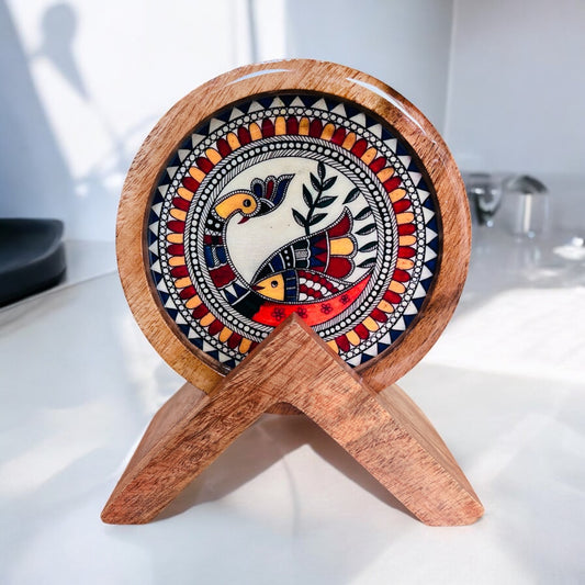 Premium Wooden Coasters Set of 4 with Holder