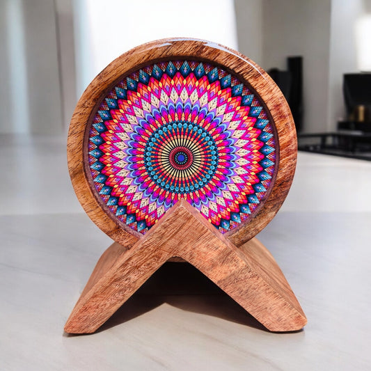 Premium Wooden Coasters Set of 4 with Holder