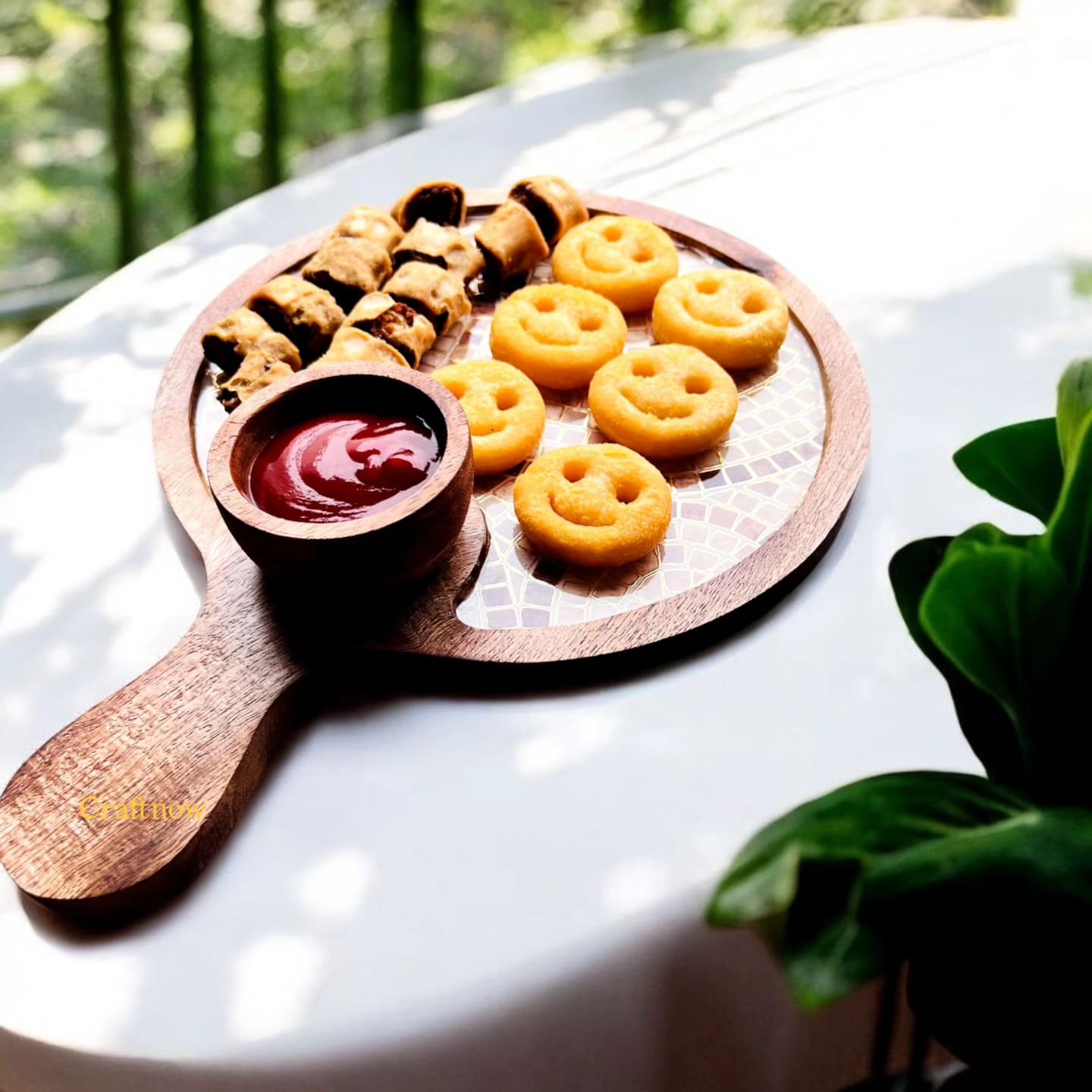 Wooden Serving Platter with a Bowl