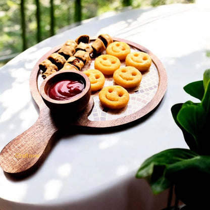 Wooden Serving Platter with a Bowl