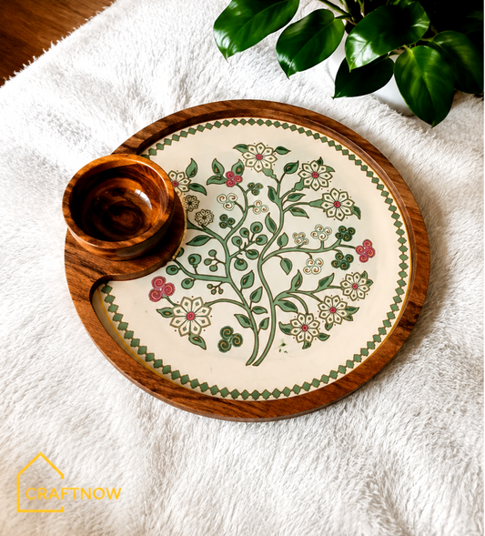 Wooden Serving Platter with a Bowl