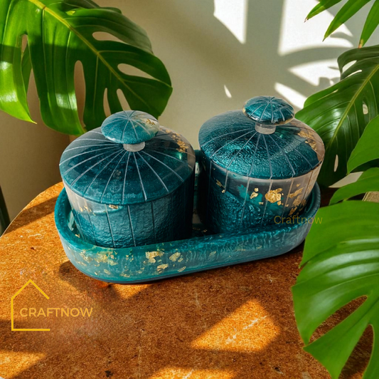 Air-tight Resin Jar Set of 2 with a Tray