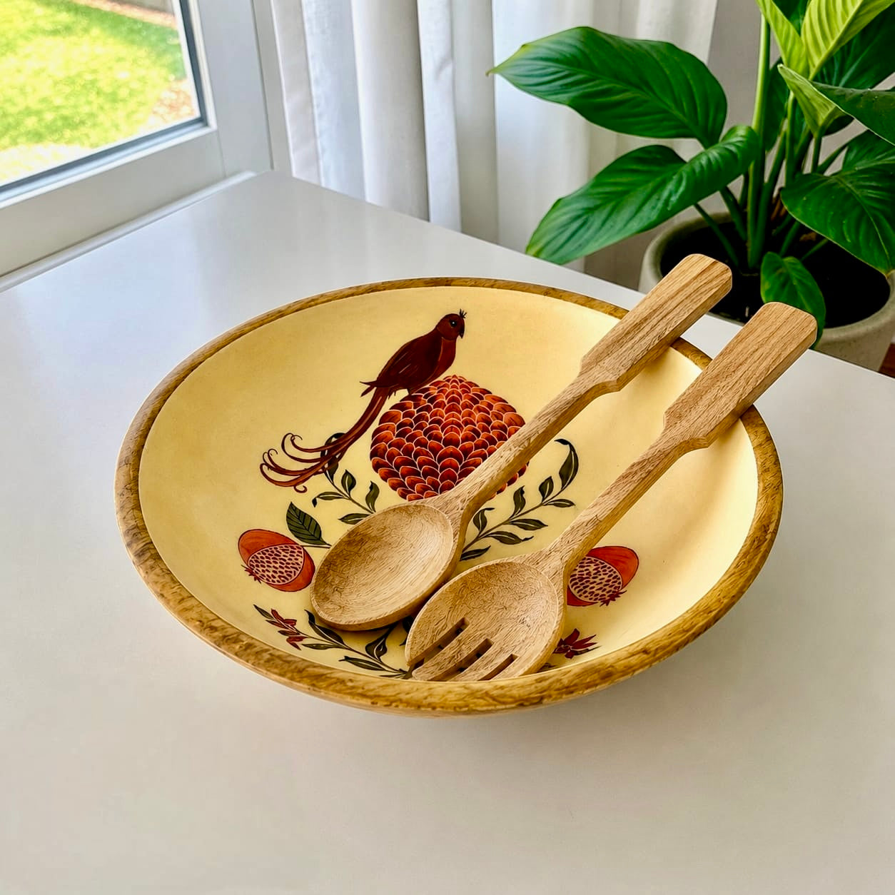 Premium Wooden Serving Bowl with Server Set