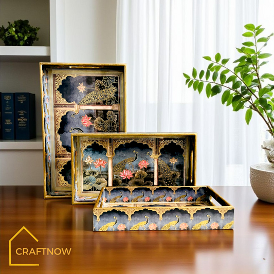 Premium Wooden Serving Tray Set of 3