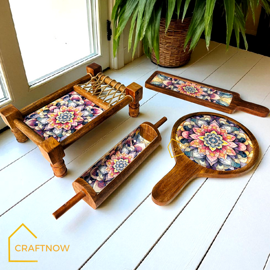 Wooden Serving Platter Set of 4