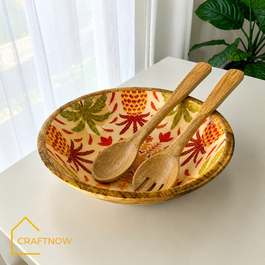Wooden Serving Bowl with Server Set
