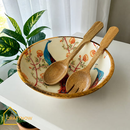 Premium Wooden Serving Bowl with Server Set