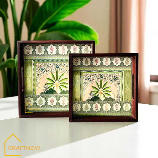 Premium Polished Teakwood Serving Tray Set of 2
