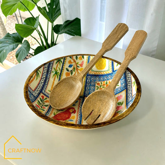 Wooden Serving Bowl with Server Set