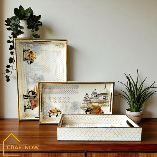 Premium Wooden Serving Tray Set of 3