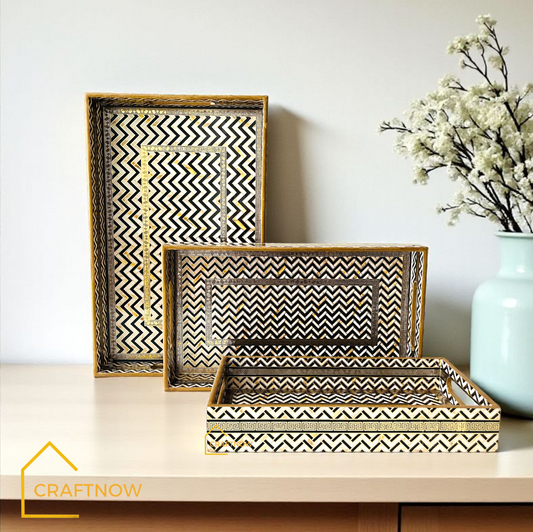 Premium Wooden Serving Tray Set of 3
