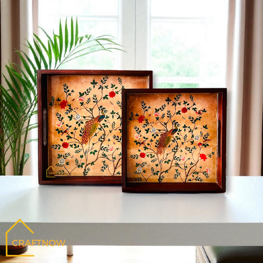 Premium Polished Teakwood Serving Tray Set of 2