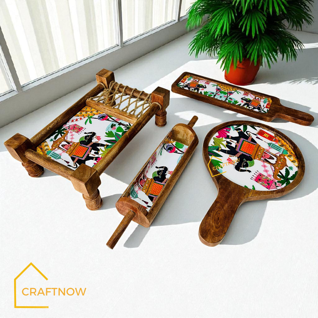 Wooden Serving Platter Set of 4