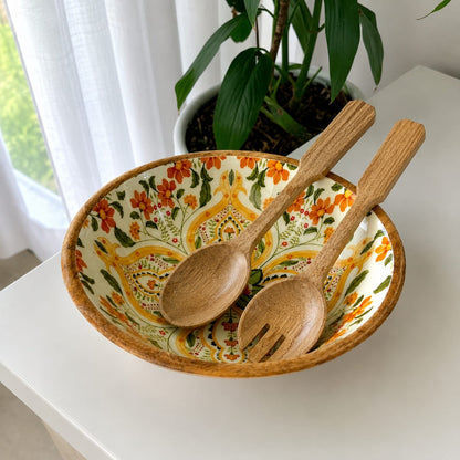 Premium Wooden Serving Bowl with Server Set
