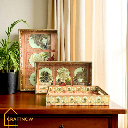 Premium Wooden Serving Tray Set of 3